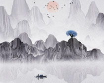 山峰色彩樹木塔藝術畫 PSD素材的創作與應用